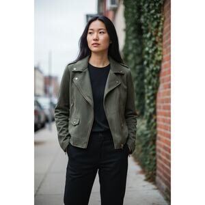 Banana Republic Women’s Olive Moto Jacket Vegan Suede XS